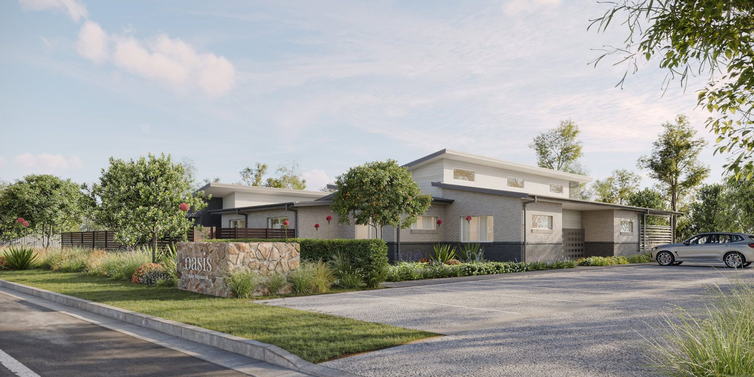 Digital render of the exterior of the club house in one of our Oasis Communities