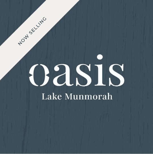 Oasis Lake Munmorah logo with New Selling banner